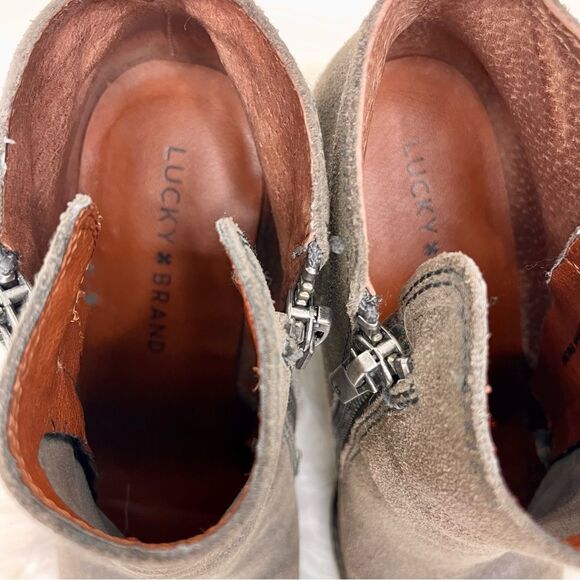 Lucky Brand | suede wedge ankle booties 6M tan. - Picture 7 of 9